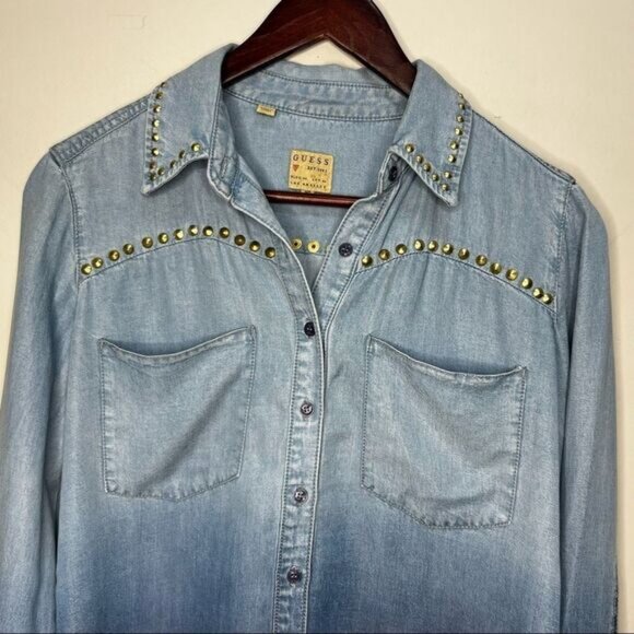 SIZE XS Guess Denim Button Down - Picture 2 of 9